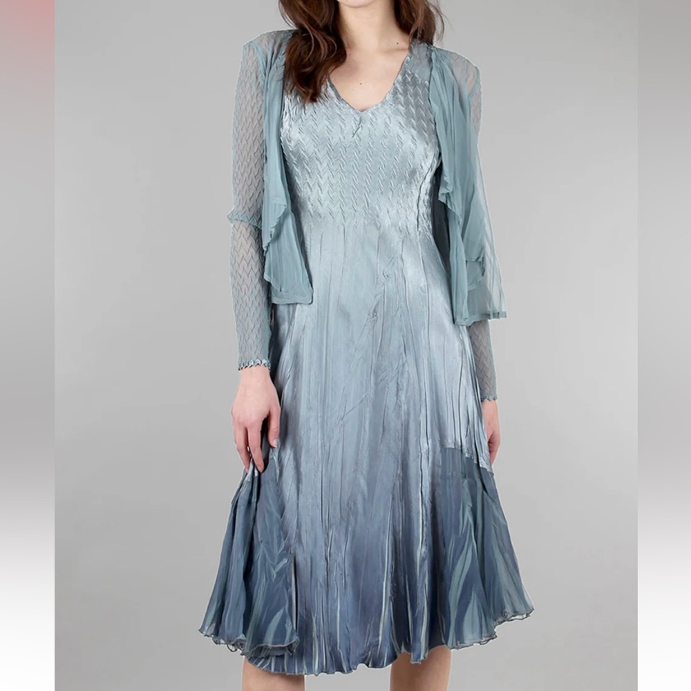 Komarov NWT ocean blue ombré two piece dress with jacket